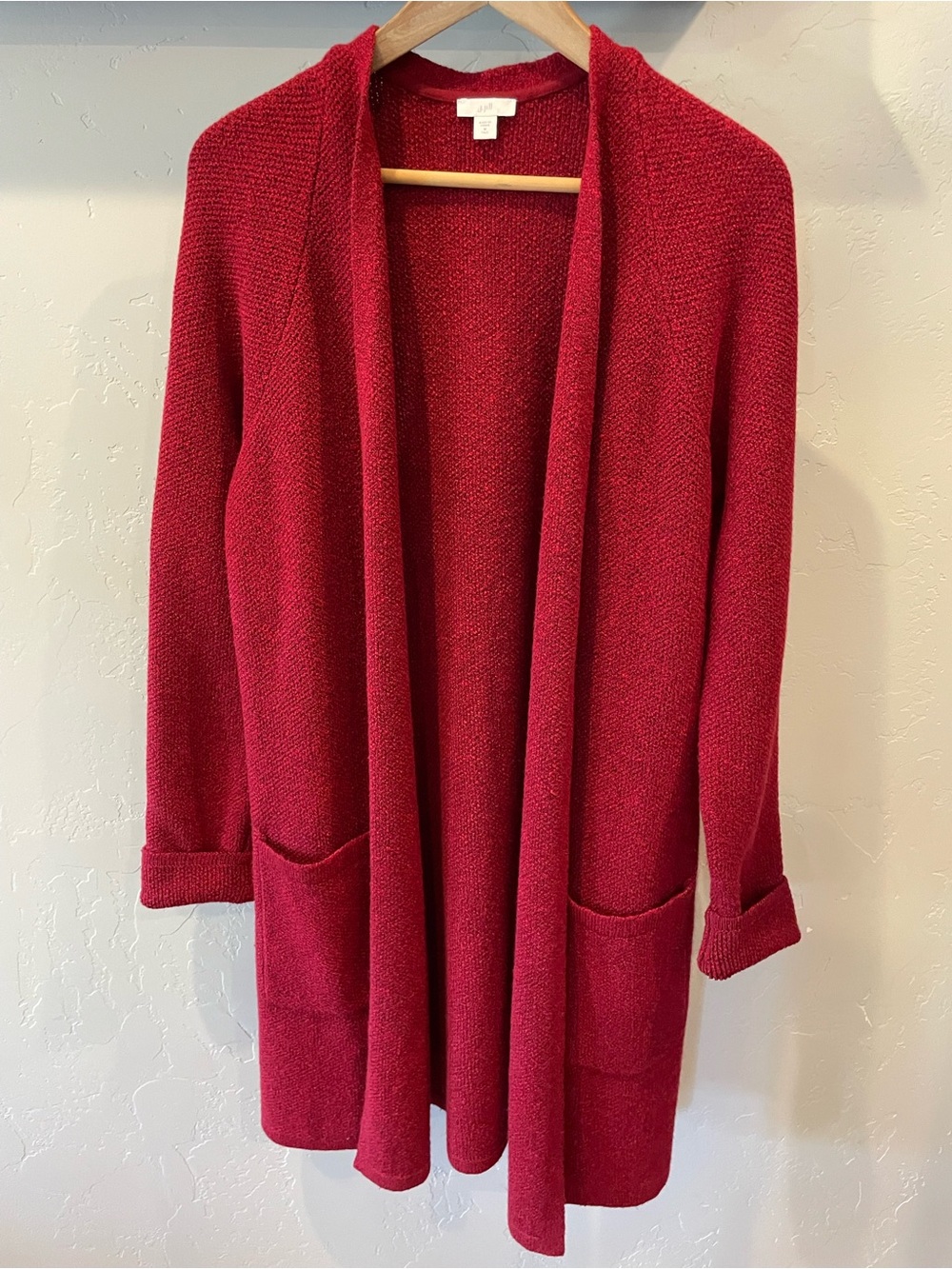 New J.Jill  Cozy Open-Front textured Red Women's Cardigan Sweater M tall